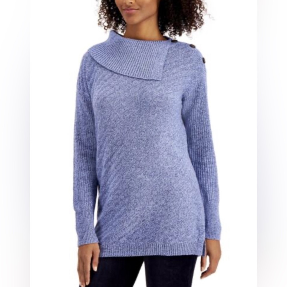 Style & Co Ribbed Button-Detail Tunic Sweater